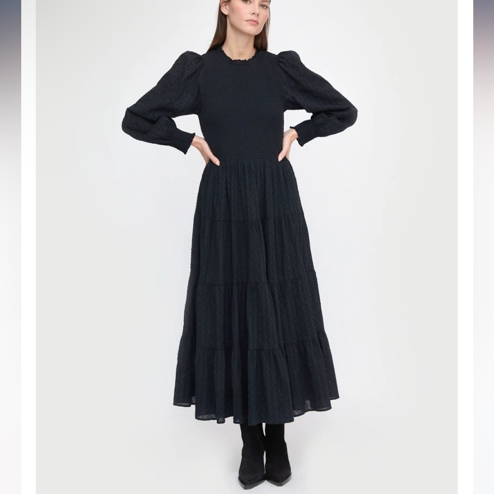 NWT - Hill House The Viviana Nap Dress - Black Linear Swiss Dot